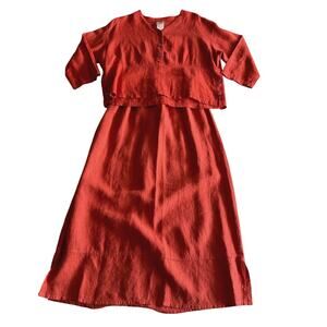 Tom Tom USA Made 100% Linen Emma Skirt 1/4 Sleeve Top Lagenlook Boxy Coral Set M